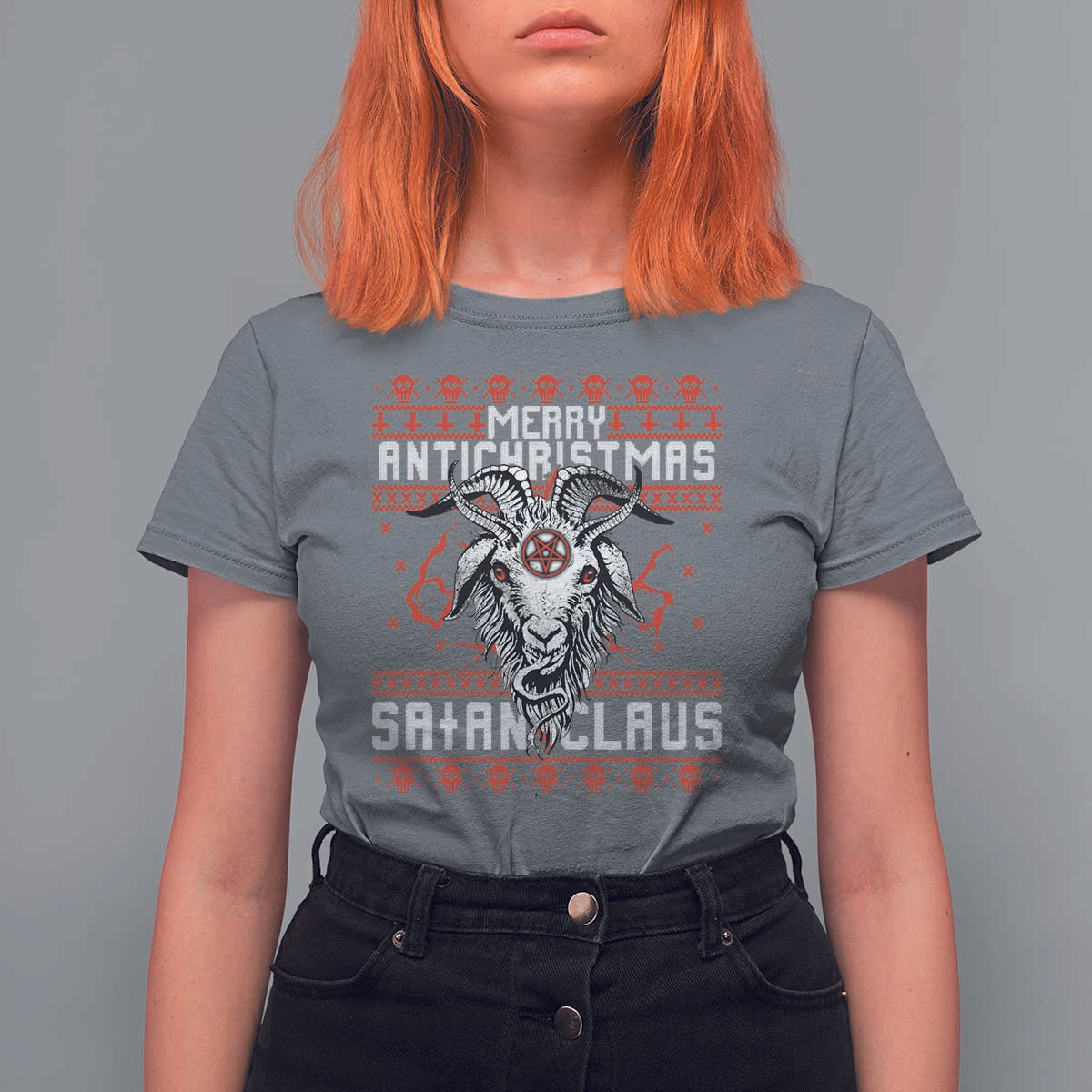 Satan Claus Merry Antichristmas T Shirt For Women Goth Ugly Christmas Sweater Pentagram Evil Pajama - Wonder Print Shop