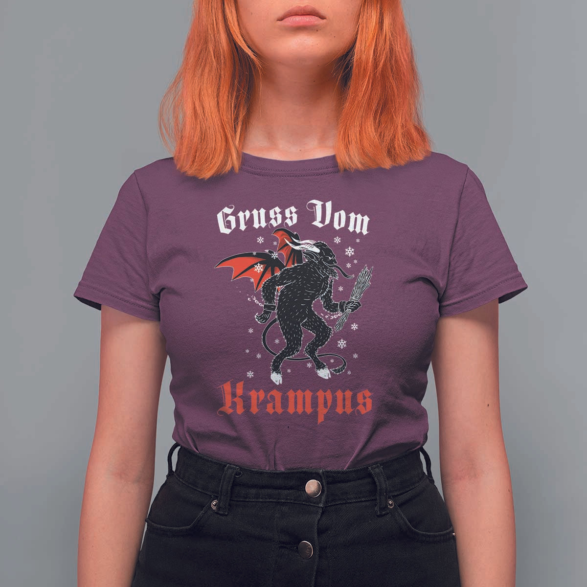Christmas Krampus T Shirt For Women Scary Horror Goth Xmas Gruss Von Krampus - Wonder Print Shop