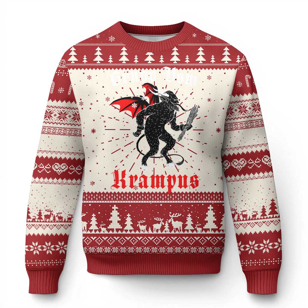Krampus Ugly Christmas Sweater Scary Horror Goth Xmas Gruss Von Krampus - Wonder Print Shop