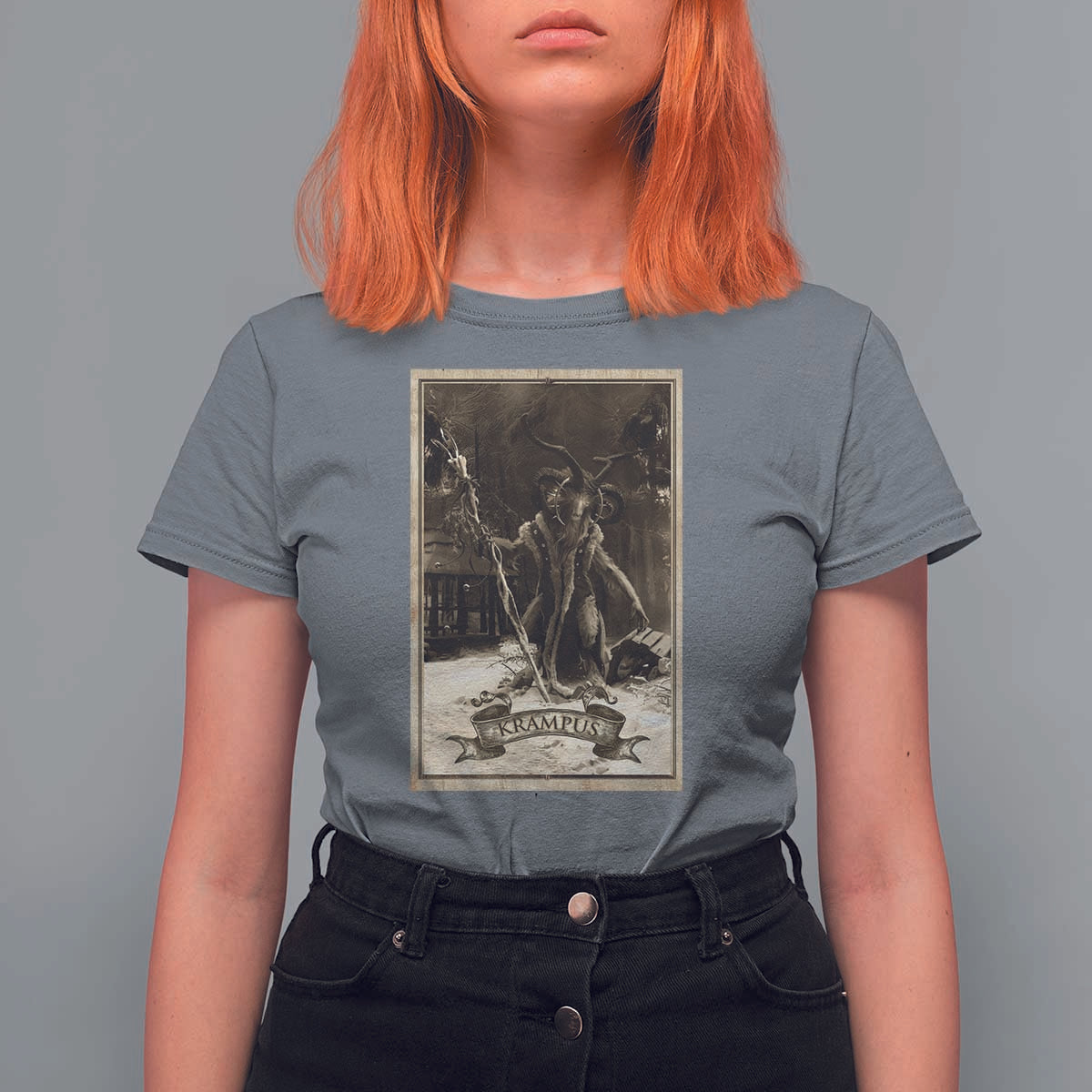 Christmas Krampus T Shirt For Women Xmas Horror Ugly Sweater Krampus Tarot Card Evil Pajama - Wonder Print Shop