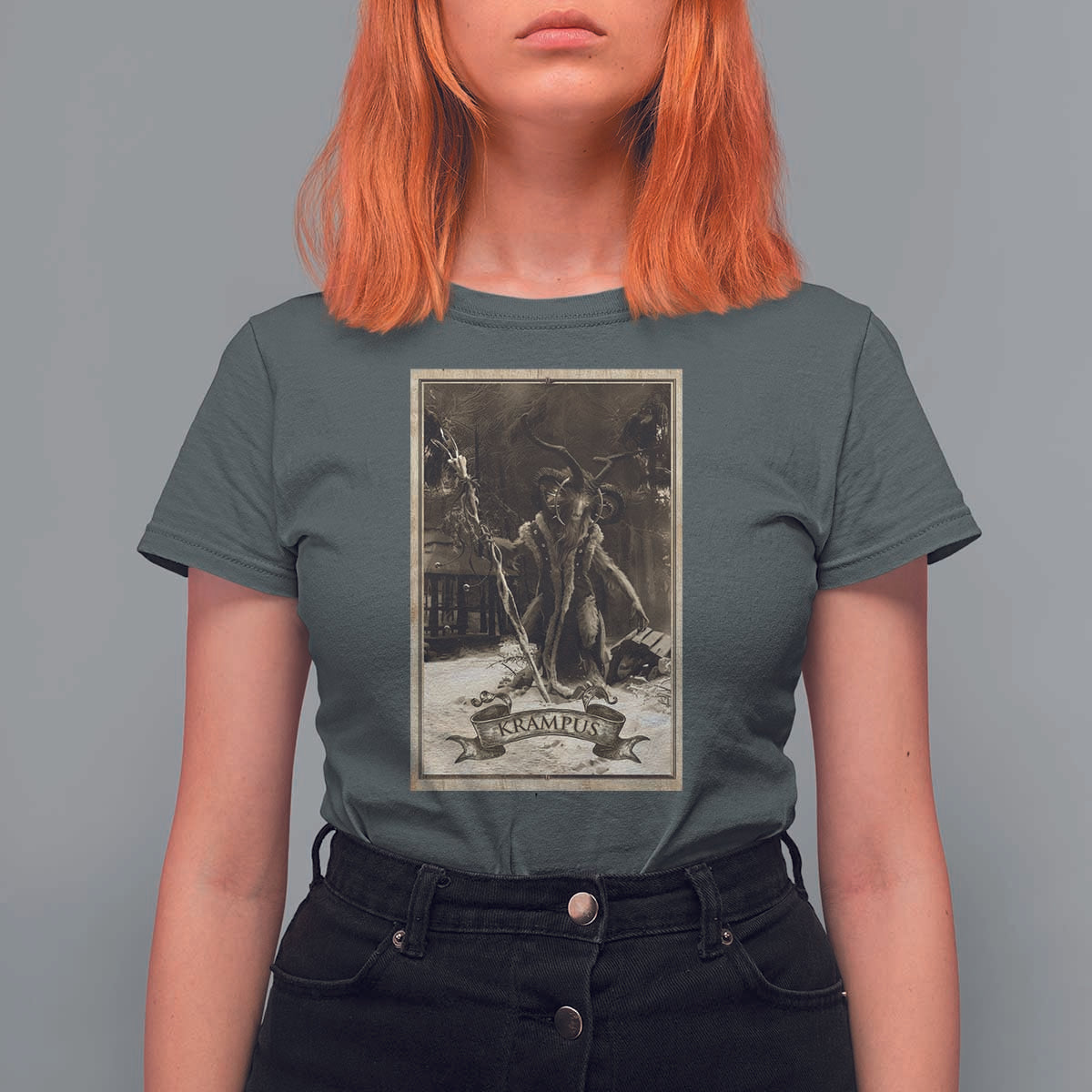 Christmas Krampus T Shirt For Women Xmas Horror Ugly Sweater Krampus Tarot Card Evil Pajama - Wonder Print Shop