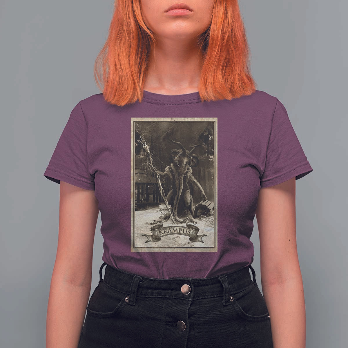 Christmas Krampus T Shirt For Women Xmas Horror Ugly Sweater Krampus Tarot Card Evil Pajama - Wonder Print Shop