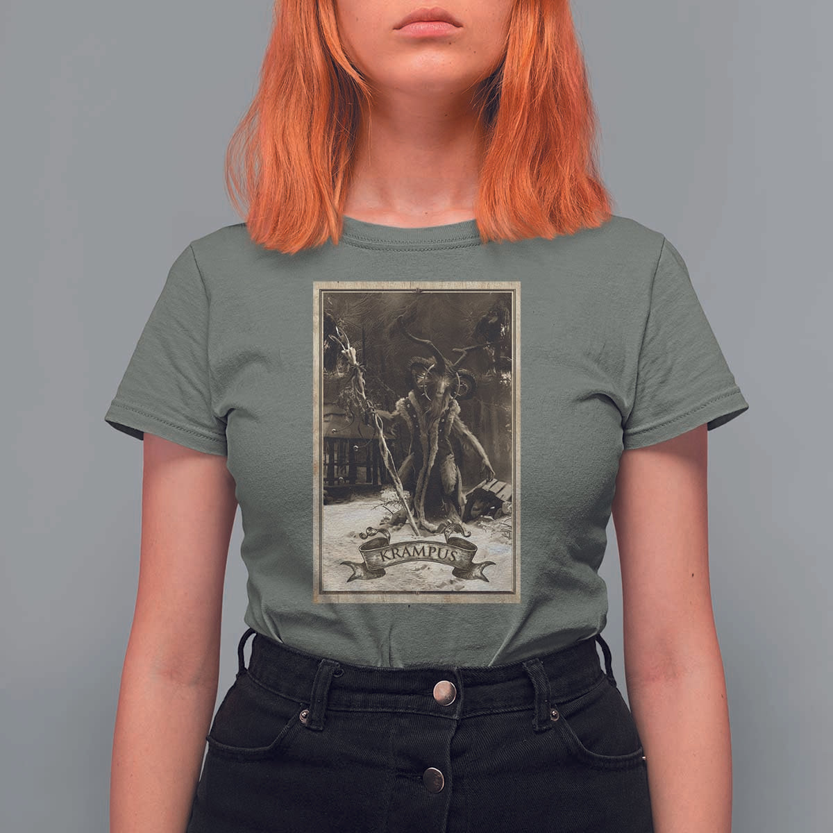 Christmas Krampus T Shirt For Women Xmas Horror Ugly Sweater Krampus Tarot Card Evil Pajama - Wonder Print Shop