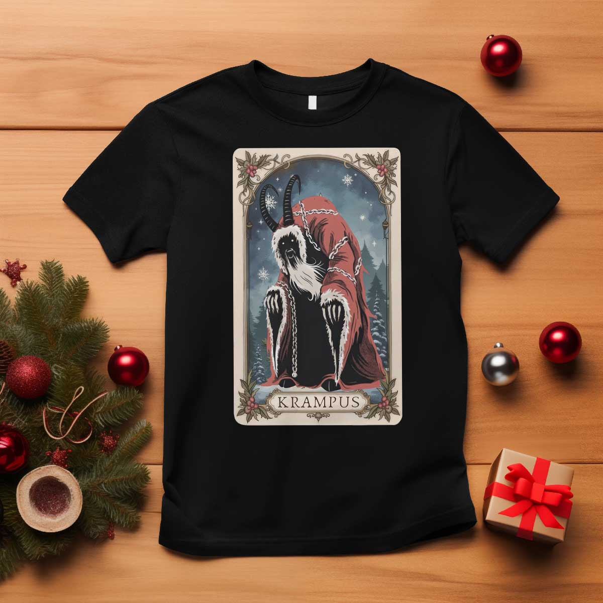 Christmas Krampus T Shirt Tarot Card Xmas Horror Ugly Sweater Evil Pajama - Wonder Print Shop