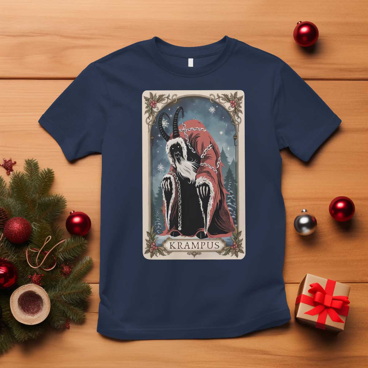 Christmas Krampus T Shirt Tarot Card Xmas Horror Ugly Sweater Evil Pajama - Wonder Print Shop