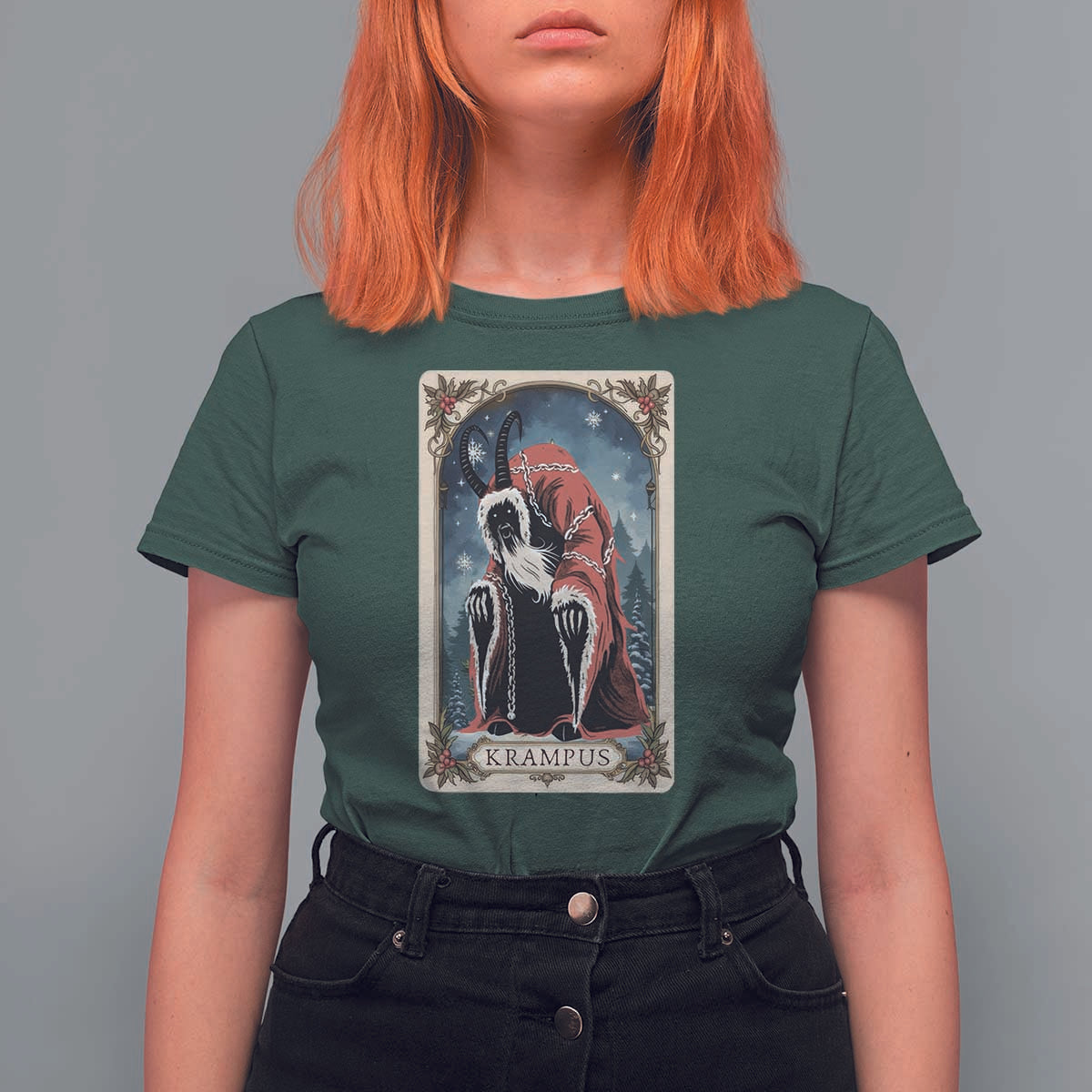 Christmas Krampus T Shirt For Women Tarot Card Xmas Horror Ugly Sweater Evil Pajama - Wonder Print Shop