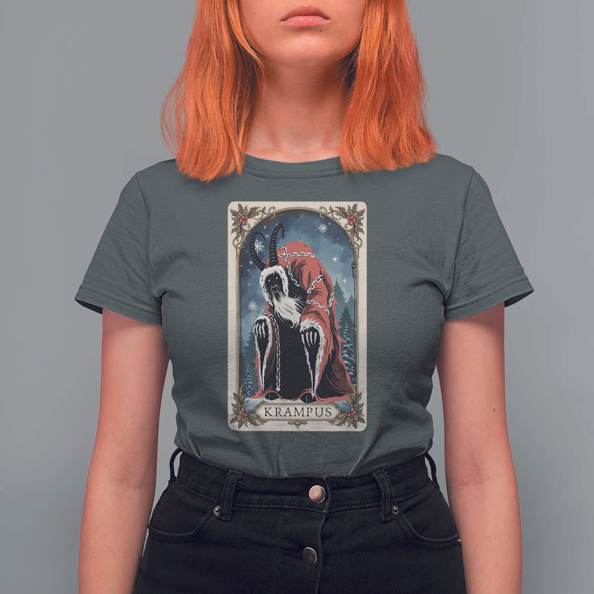 Christmas Krampus T Shirt For Women Tarot Card Xmas Horror Ugly Sweater Evil Pajama - Wonder Print Shop