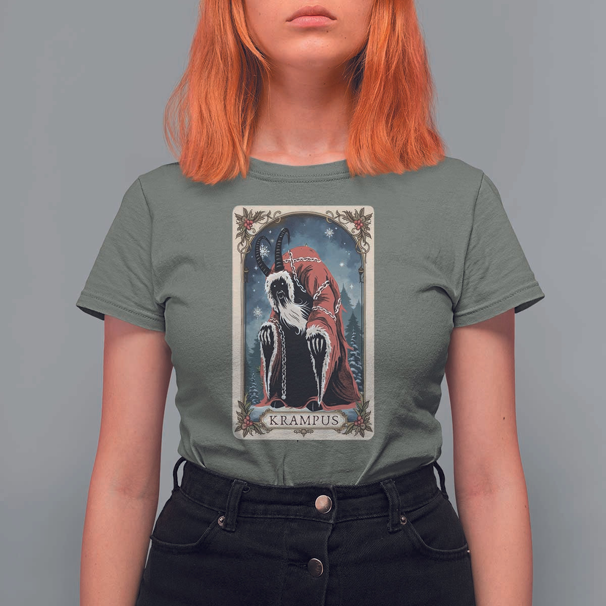 Christmas Krampus T Shirt For Women Tarot Card Xmas Horror Ugly Sweater Evil Pajama - Wonder Print Shop
