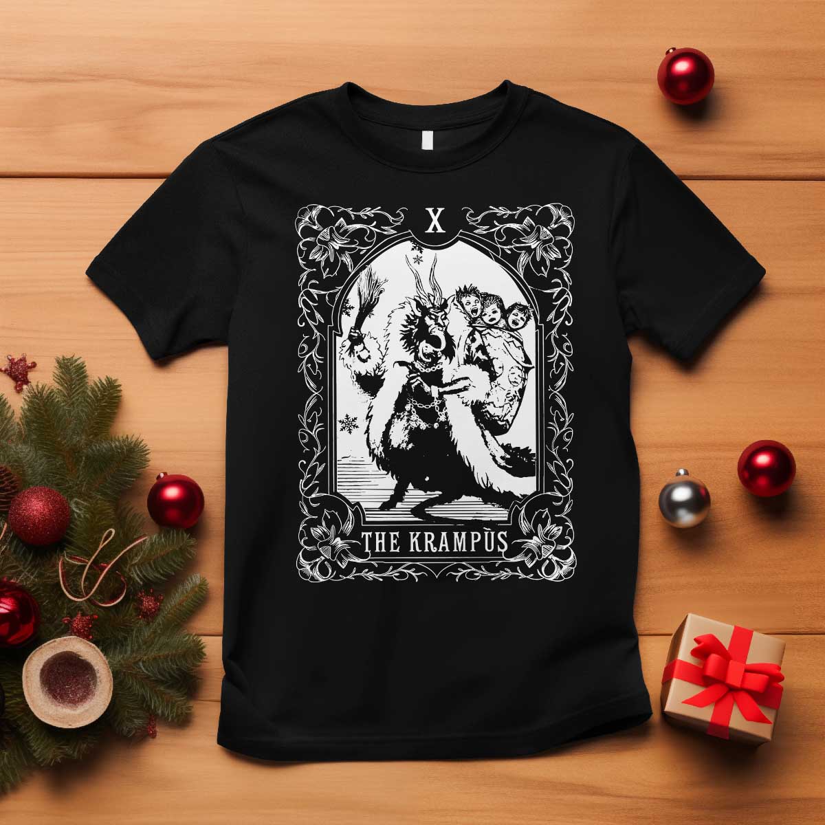 Christmas Krampus T Shirt The Krampus Tarot Card Goth Xmas - Wonder Print Shop