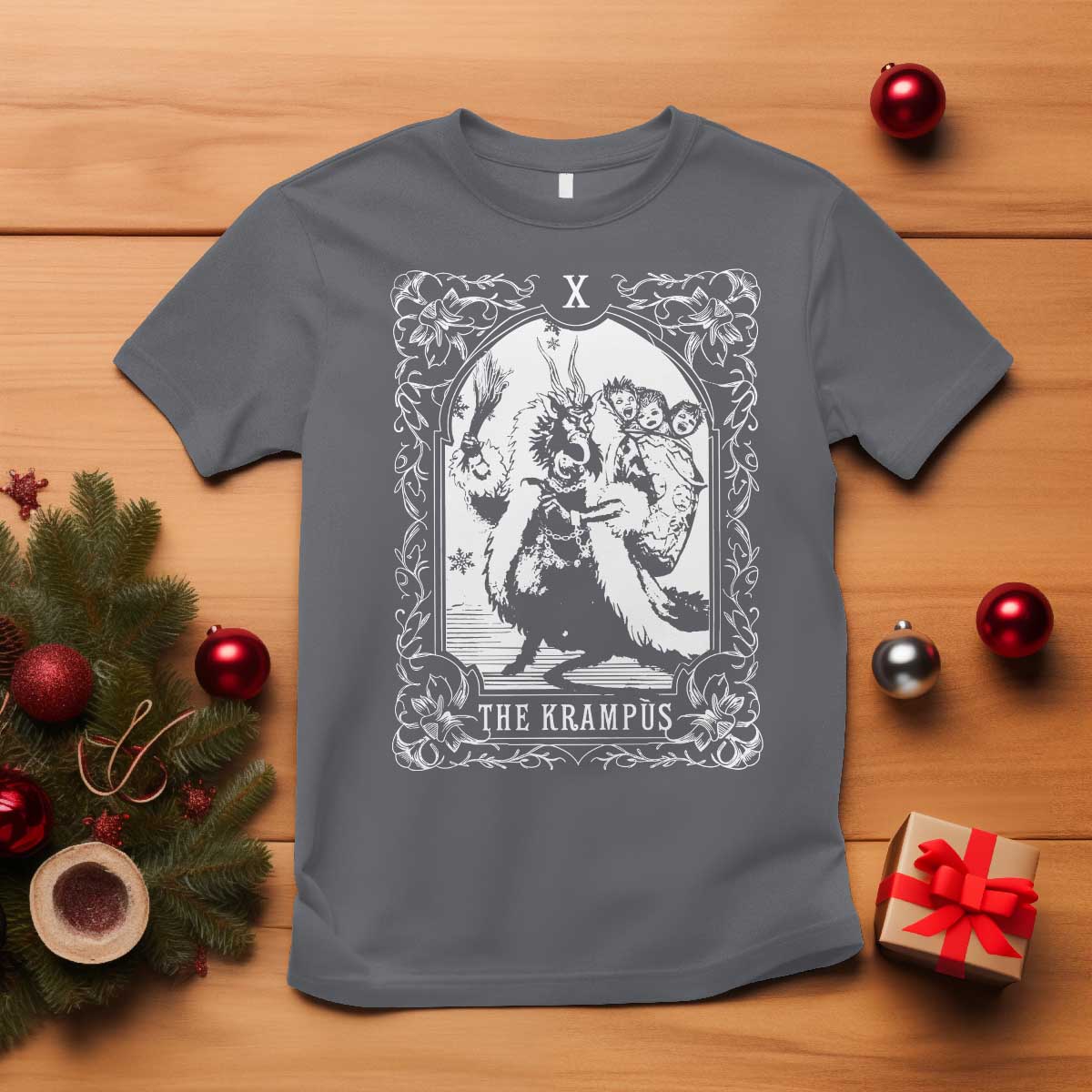 Christmas Krampus T Shirt The Krampus Tarot Card Goth Xmas - Wonder Print Shop