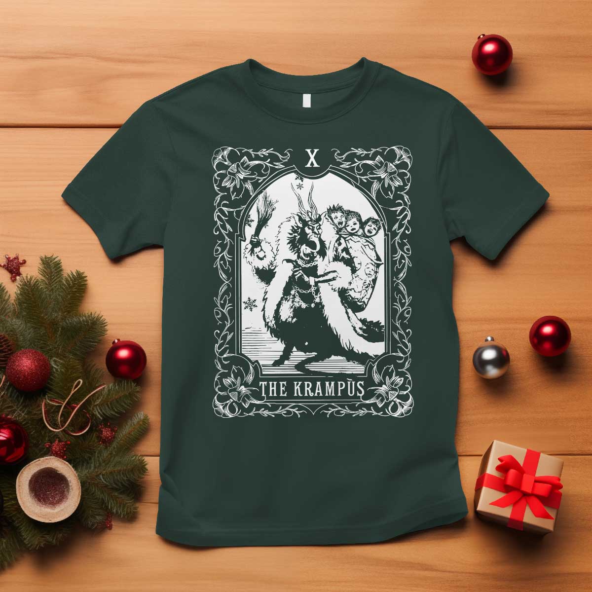 Christmas Krampus T Shirt The Krampus Tarot Card Goth Xmas - Wonder Print Shop