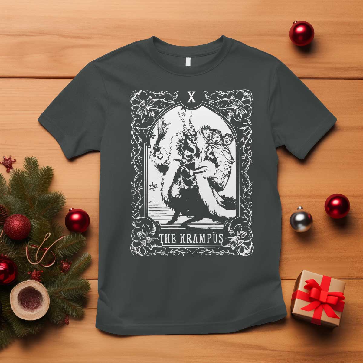 Christmas Krampus T Shirt The Krampus Tarot Card Goth Xmas - Wonder Print Shop