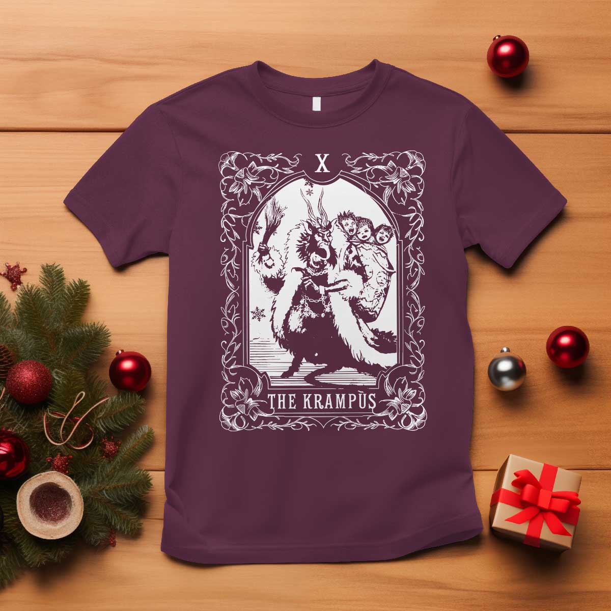 Christmas Krampus T Shirt The Krampus Tarot Card Goth Xmas - Wonder Print Shop