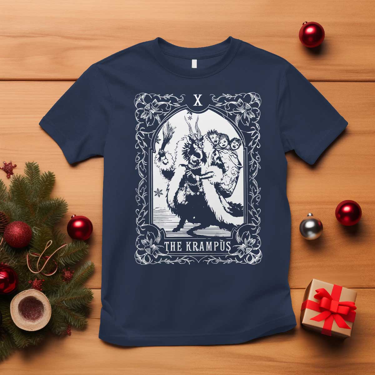 Christmas Krampus T Shirt The Krampus Tarot Card Goth Xmas - Wonder Print Shop