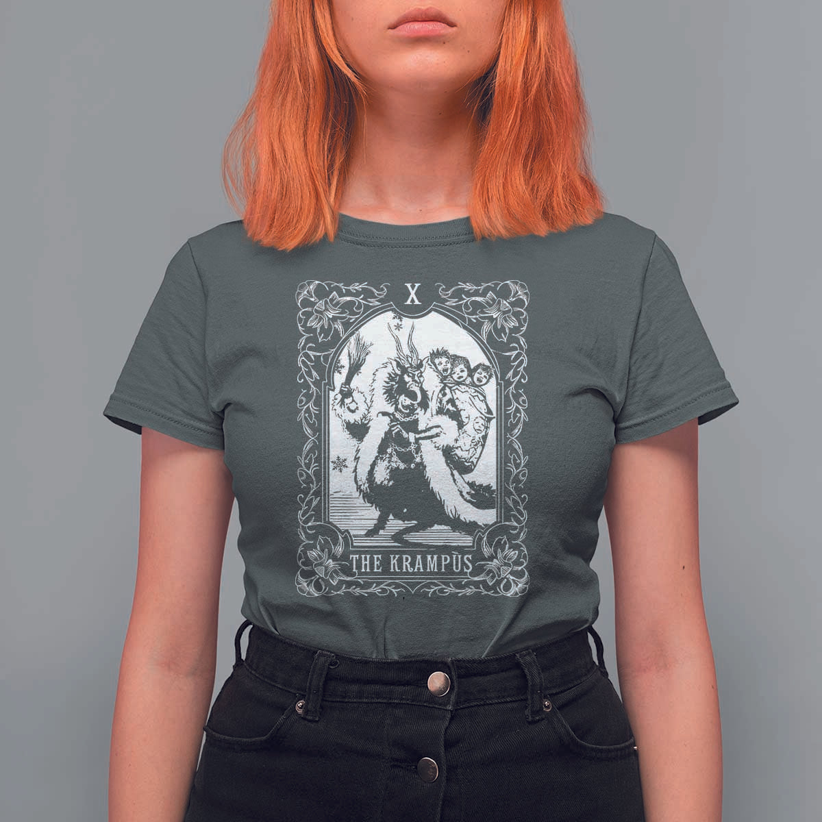 Christmas Krampus T Shirt For Women The Krampus Tarot Card Goth Xmas - Wonder Print Shop