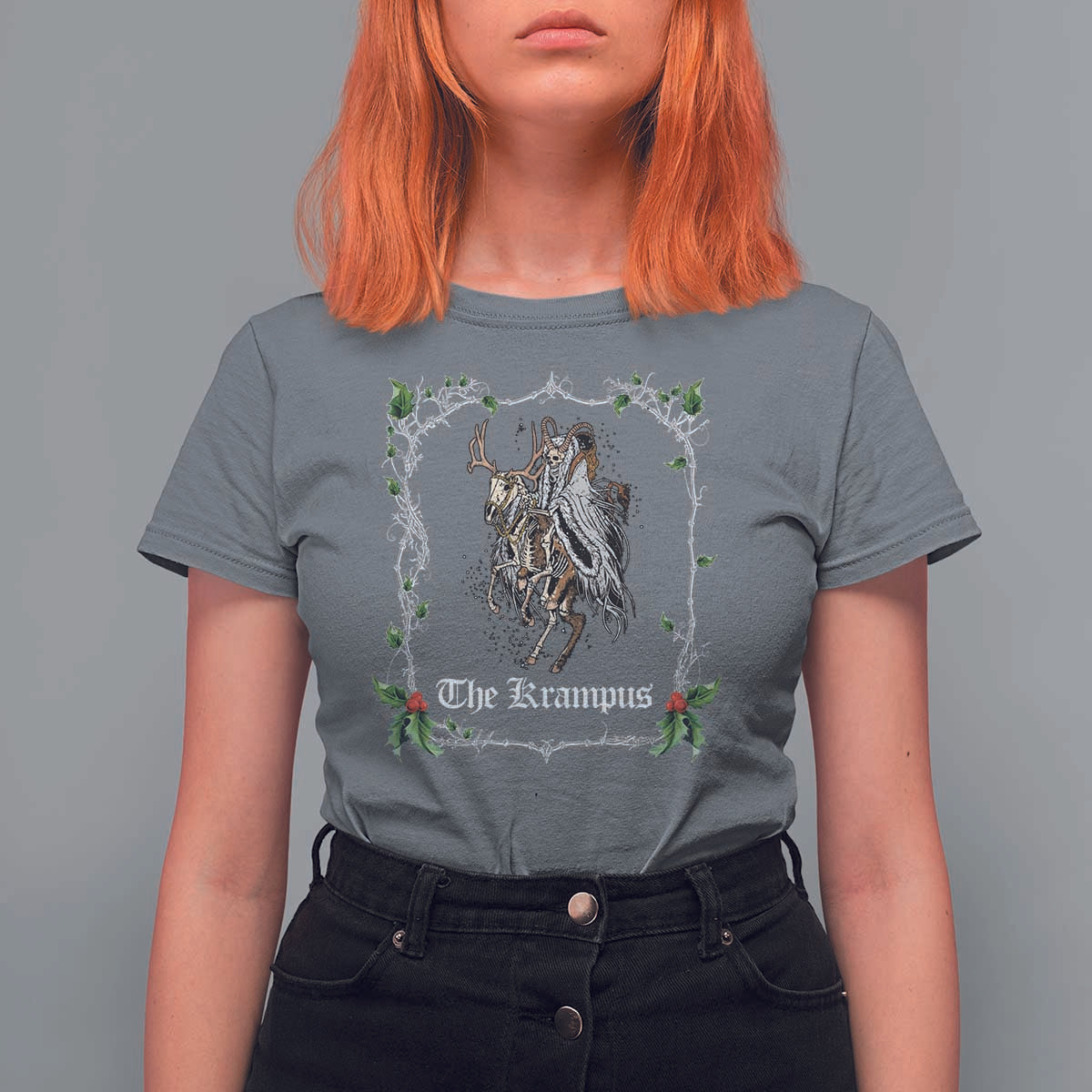 Christmas Krampus T Shirt For Women Goth Xmas Krampus Reindeer Skull Ugly Sweater Evil Pajama TS10