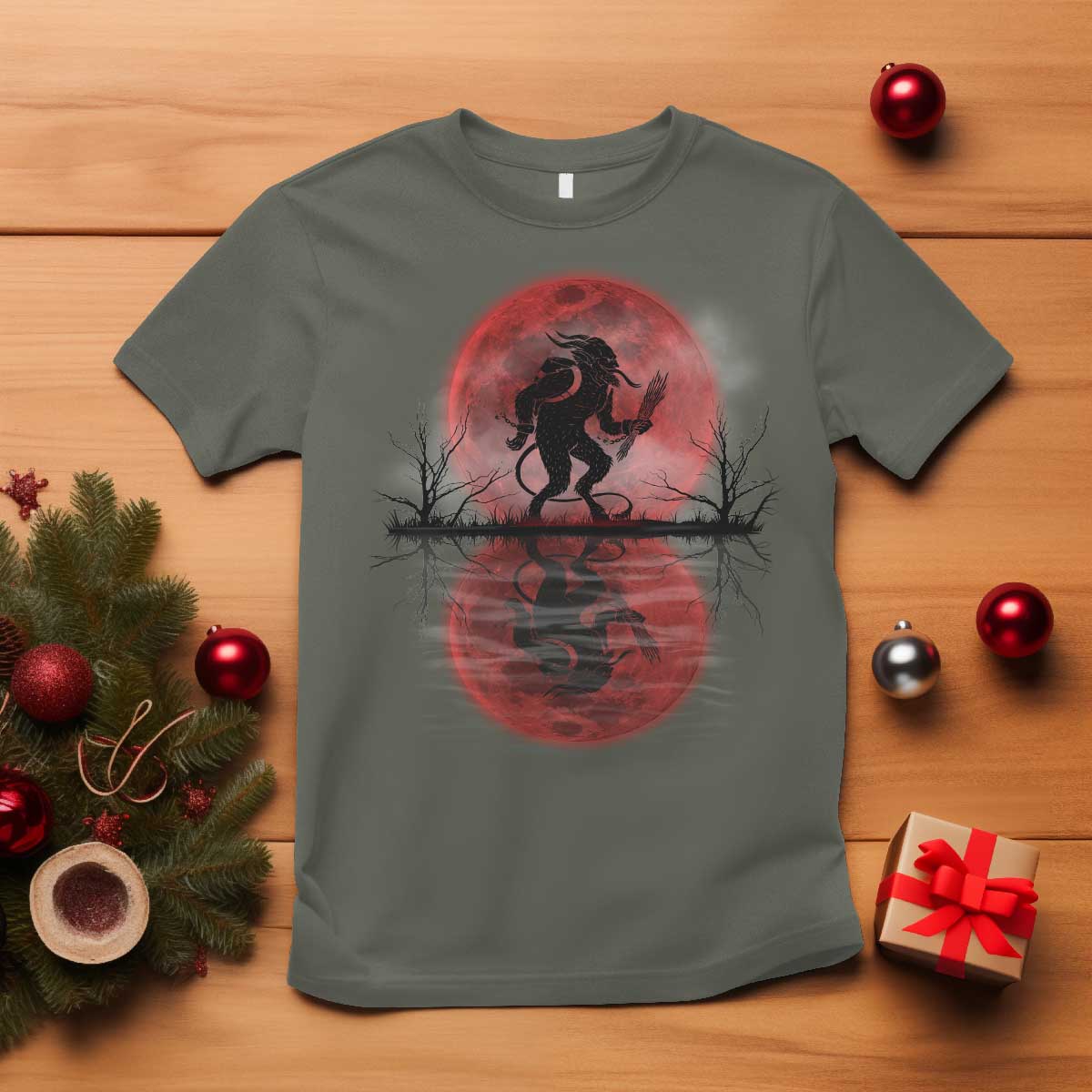 Christmas Krampus T Shirt Scary Horror Goth Xmas Blood Moon Ugly Sweater Evil Pajama - Wonder Print Shop