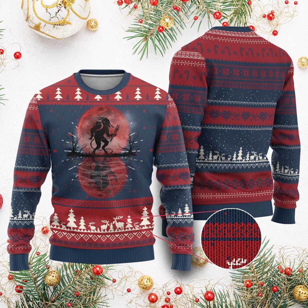 Krampus Ugly Christmas Sweater Scary Horror Goth Xmas Blood Moon Ugly Sweater Evil Pajama - Wonder Print Shop