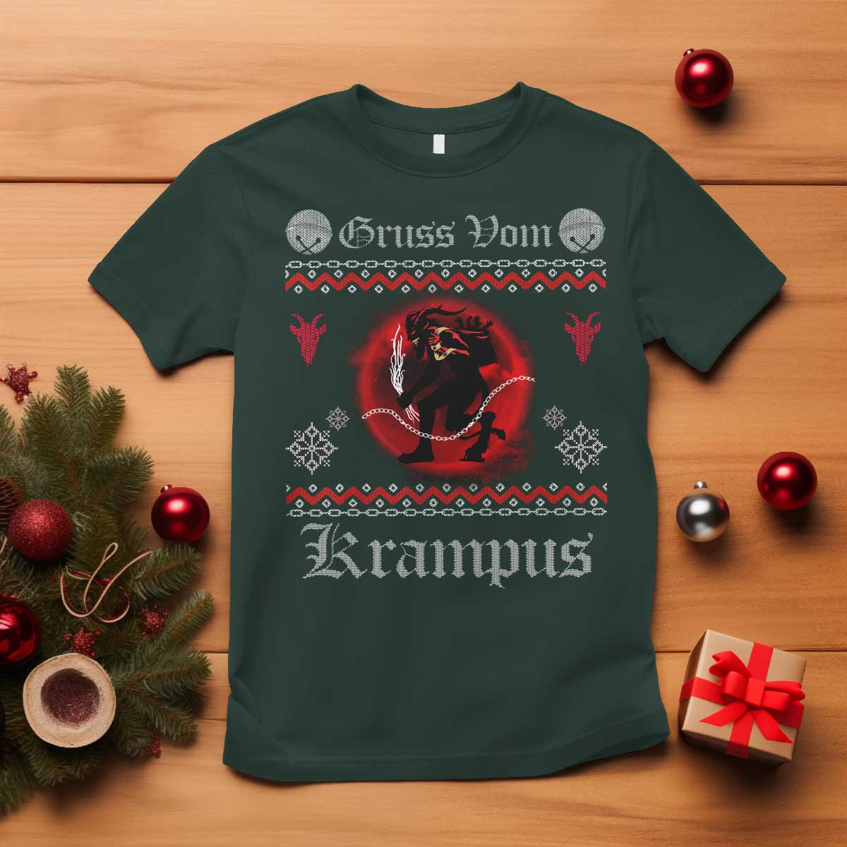 Christmas Krampus T Shirt Goth Xmas Gruss Von Krampus Ugly Christmas Sweater Evil Pajama - Wonder Print Shop