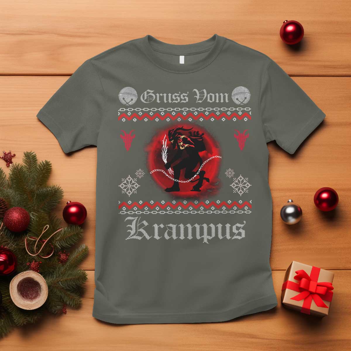 Christmas Krampus T Shirt Goth Xmas Gruss Von Krampus Ugly Christmas Sweater Evil Pajama - Wonder Print Shop