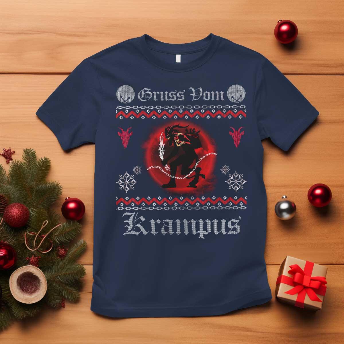 Christmas Krampus T Shirt Goth Xmas Gruss Von Krampus Ugly Christmas Sweater Evil Pajama - Wonder Print Shop