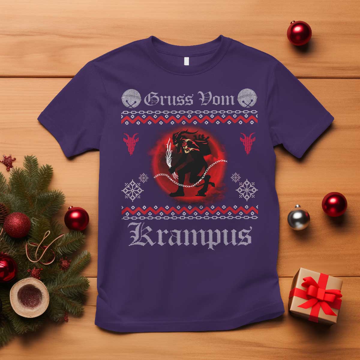 Christmas Krampus T Shirt Goth Xmas Gruss Von Krampus Ugly Christmas Sweater Evil Pajama - Wonder Print Shop