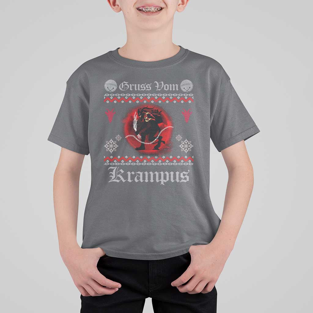 Christmas Krampus T Shirt For Kid Goth Xmas Gruss Von Krampus Ugly Christmas Sweater Evil Pajama - Wonder Print Shop