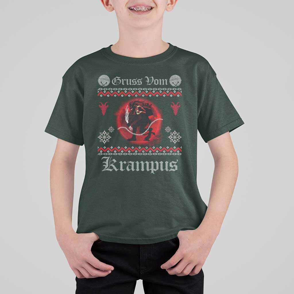 Christmas Krampus T Shirt For Kid Goth Xmas Gruss Von Krampus Ugly Christmas Sweater Evil Pajama - Wonder Print Shop