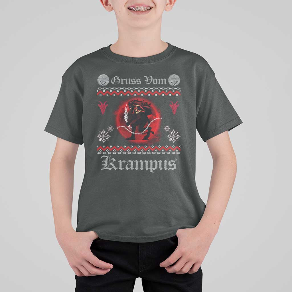 Christmas Krampus T Shirt For Kid Goth Xmas Gruss Von Krampus Ugly Christmas Sweater Evil Pajama - Wonder Print Shop
