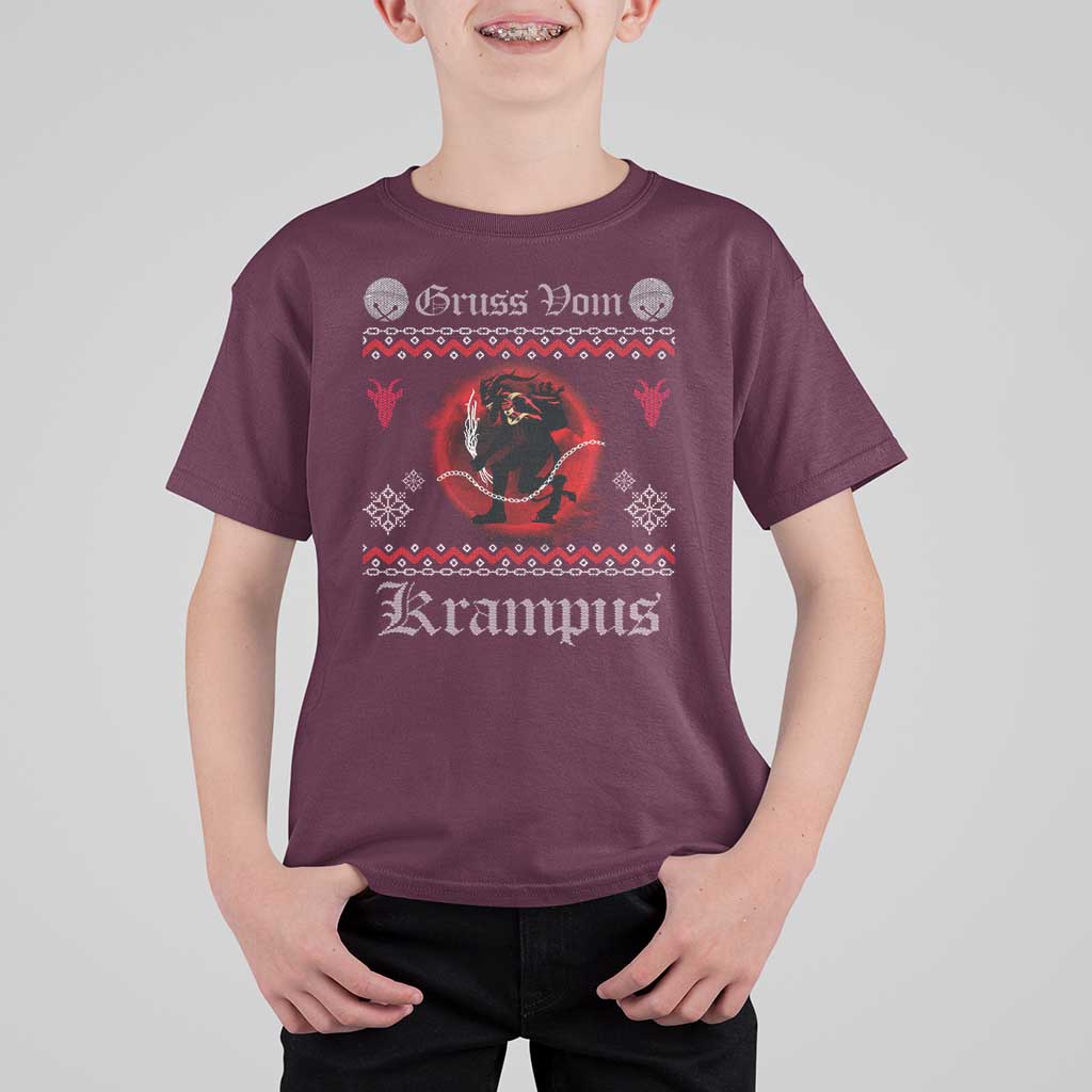 Christmas Krampus T Shirt For Kid Goth Xmas Gruss Von Krampus Ugly Christmas Sweater Evil Pajama - Wonder Print Shop