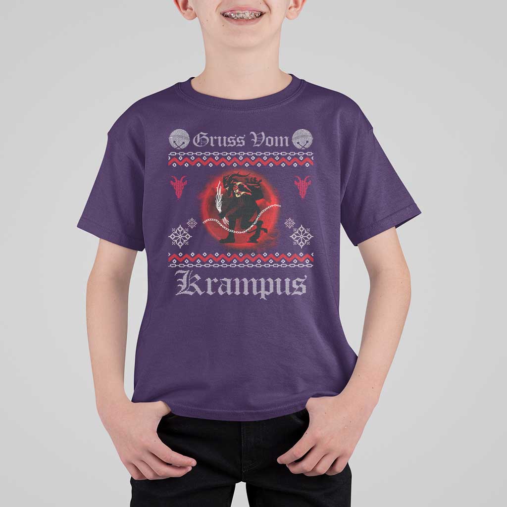 Christmas Krampus T Shirt For Kid Goth Xmas Gruss Von Krampus Ugly Christmas Sweater Evil Pajama - Wonder Print Shop