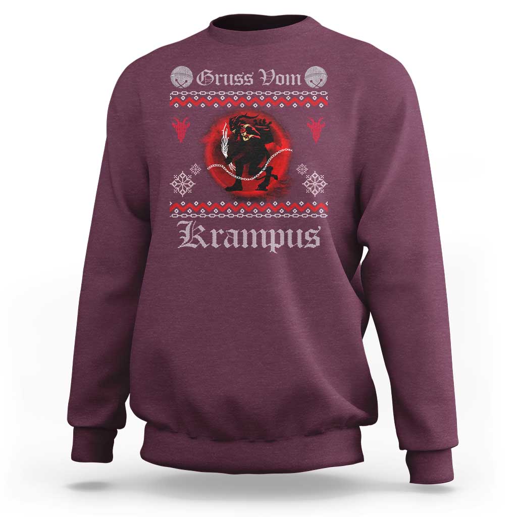 Christmas Krampus Sweatshirt Goth Xmas Gruss Von Krampus Ugly Christmas Sweater Evil Pajama - Wonder Print Shop