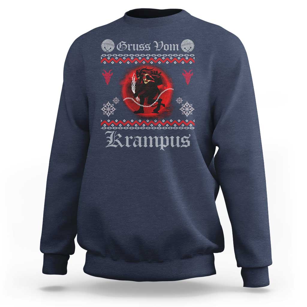Christmas Krampus Sweatshirt Goth Xmas Gruss Von Krampus Ugly Christmas Sweater Evil Pajama - Wonder Print Shop