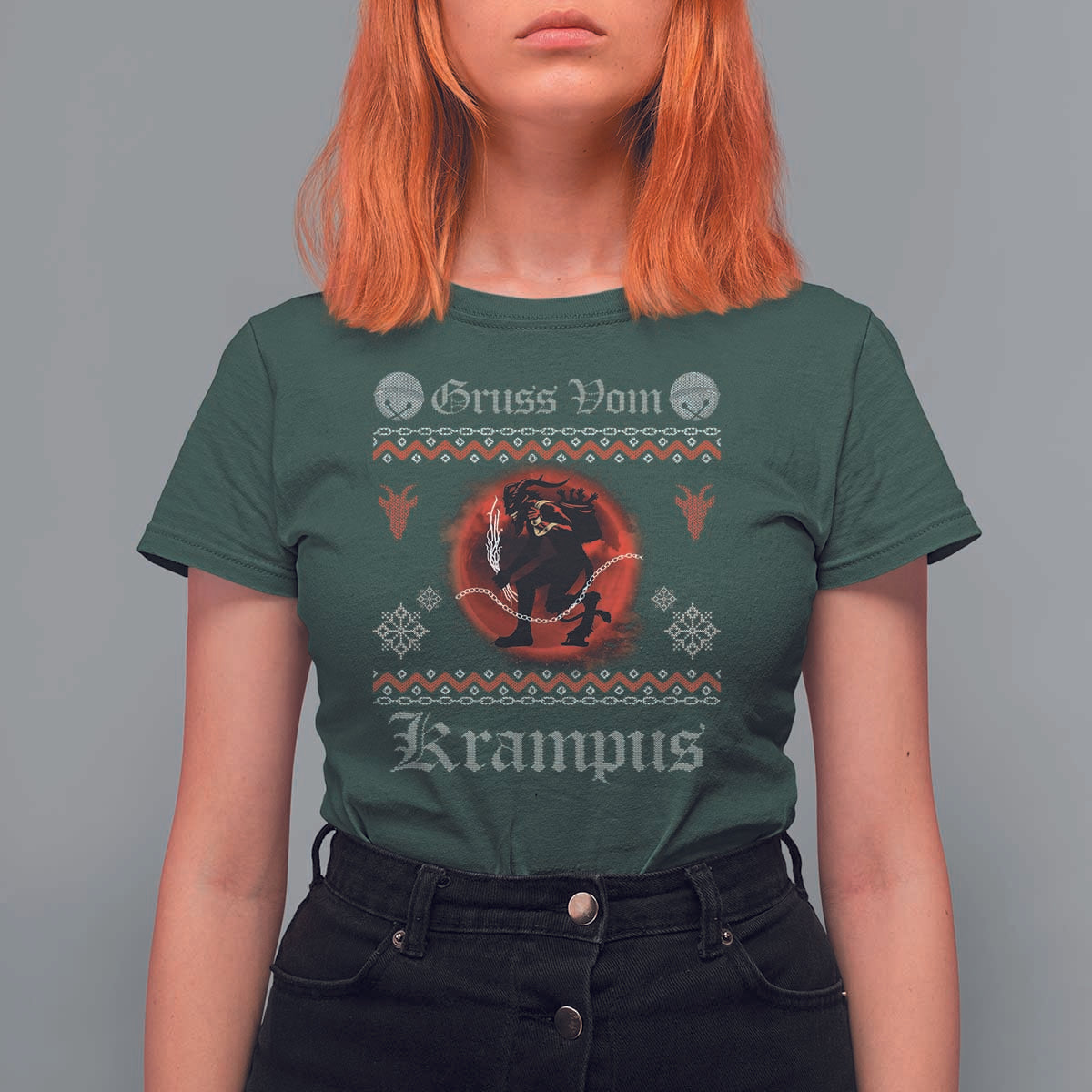 Christmas Krampus T Shirt For Women Goth Xmas Gruss Von Krampus Ugly Christmas Sweater Evil Pajama - Wonder Print Shop
