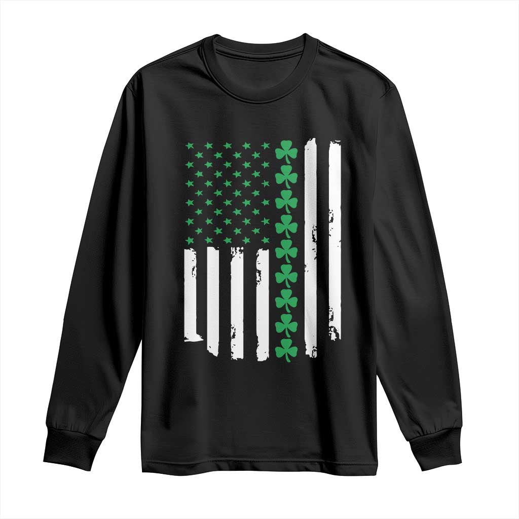 Vintage St. Patricks Day American Flag Shamrocks Long Sleeve Shirt