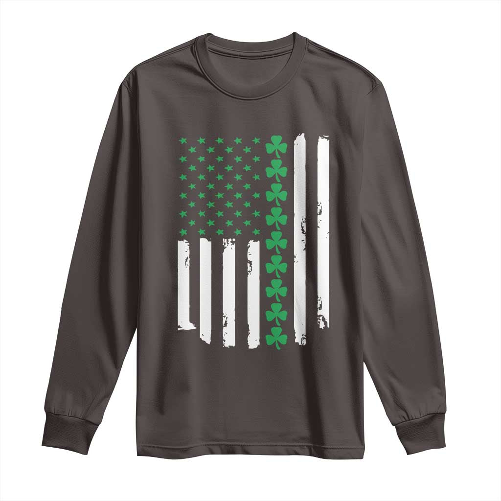 Vintage St. Patricks Day American Flag Shamrocks Long Sleeve Shirt