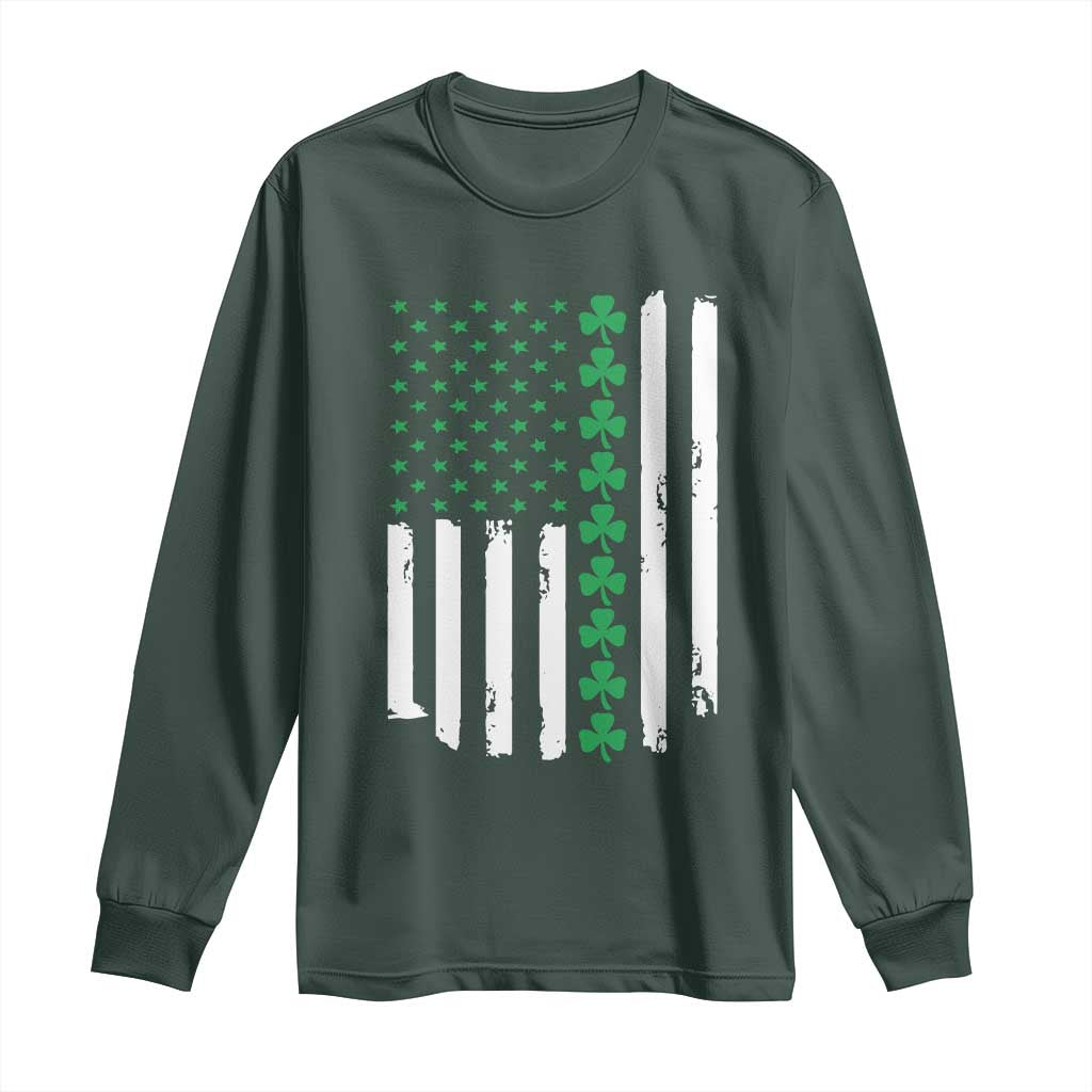 Vintage St. Patricks Day American Flag Shamrocks Long Sleeve Shirt