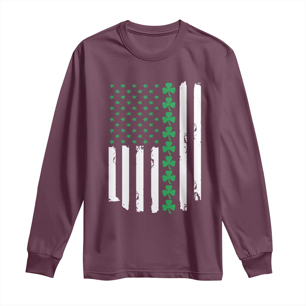 Vintage St. Patricks Day American Flag Shamrocks Long Sleeve Shirt