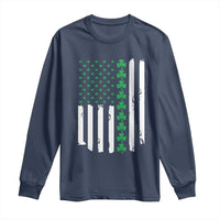 Vintage St. Patricks Day American Flag Shamrocks Long Sleeve Shirt