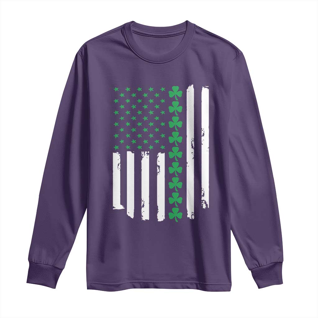 Vintage St. Patricks Day American Flag Shamrocks Long Sleeve Shirt