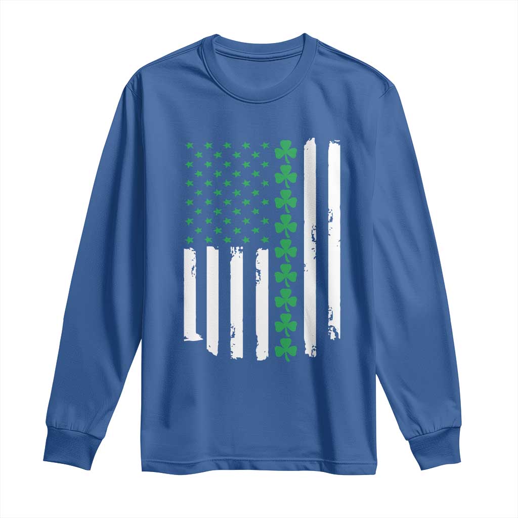 Vintage St. Patricks Day American Flag Shamrocks Long Sleeve Shirt