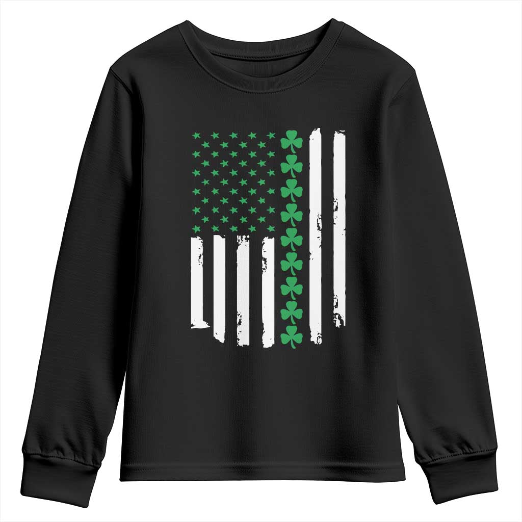 Vintage St. Patricks Day American Flag Shamrocks Youth Sweatshirt