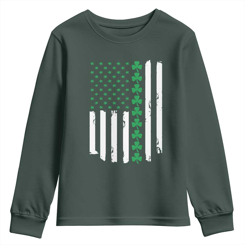 Vintage St. Patricks Day American Flag Shamrocks Youth Sweatshirt