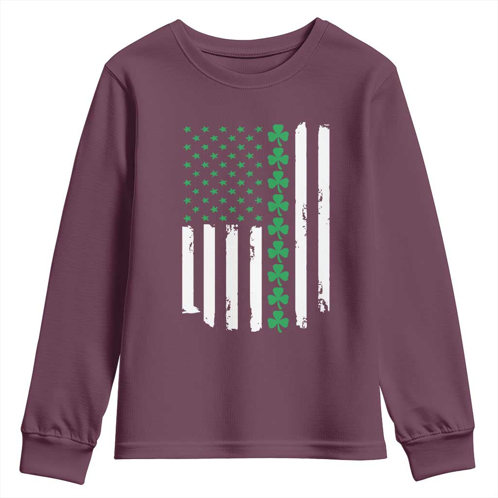 Vintage St. Patricks Day American Flag Shamrocks Youth Sweatshirt