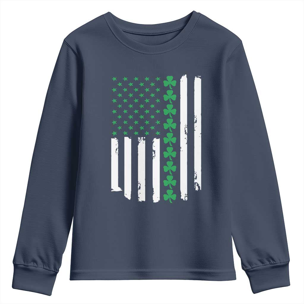 Vintage St. Patricks Day American Flag Shamrocks Youth Sweatshirt