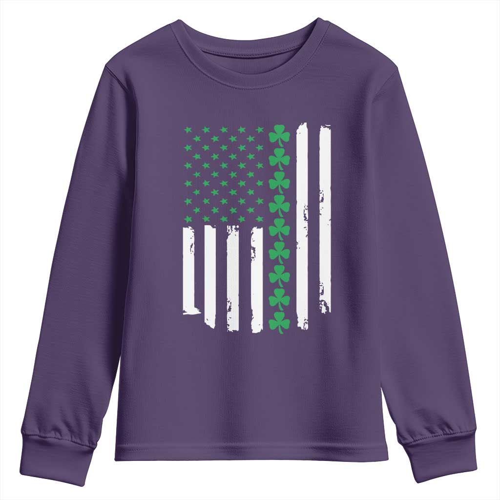 Vintage St. Patricks Day American Flag Shamrocks Youth Sweatshirt