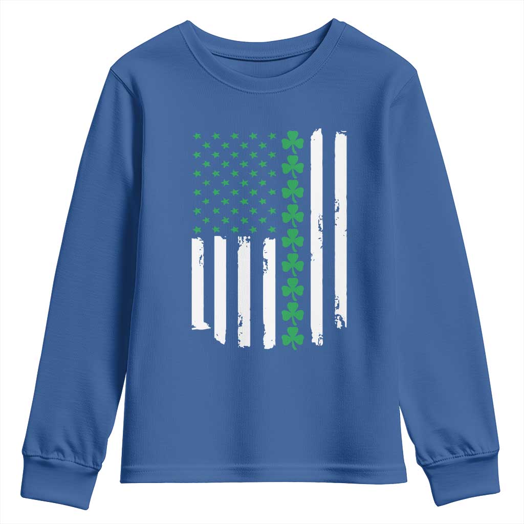Vintage St. Patricks Day American Flag Shamrocks Youth Sweatshirt