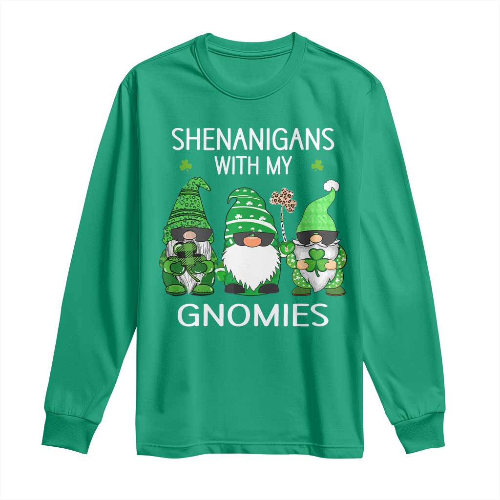 Lucky St Patricks Day Gnomes Long Sleeve Shirt Shamrock Leopard Gnome Irish