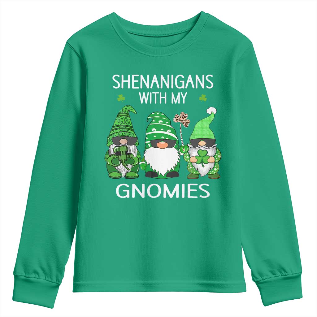 Lucky St Patricks Day Gnomes Youth Sweatshirt Shamrock Leopard Gnome Irish