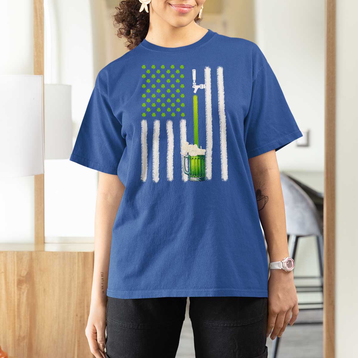 St. Patricks Day Irish Beer American Flag T Shirt For Women Brewery Craft Beer